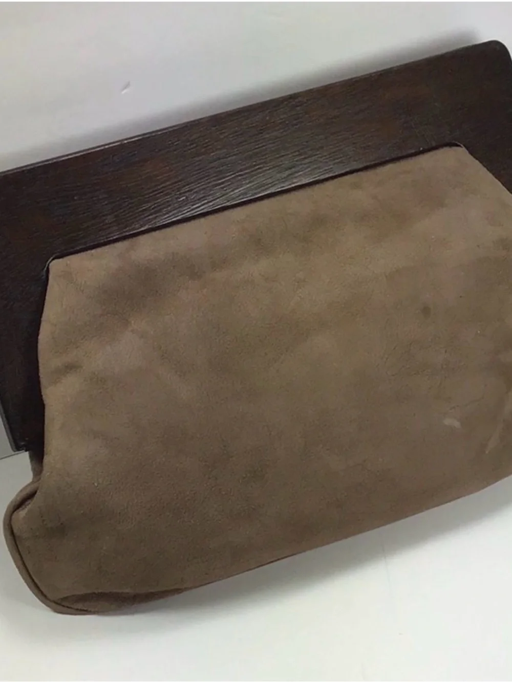 Tufi Duek Taupe Suede Clutch with Dark Brown Trim
